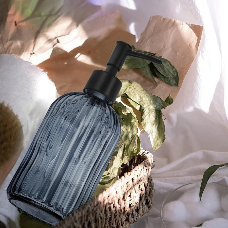 Ulable Glass Soap Dispenser with Plastic Pump, Hand Soap Dispenser for Hand Wash, Lotion Dispenser for Dishwashing Liquid, Lotion Shower Gel (Striped Blue Grey) - Image 3